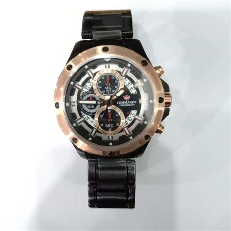 Jual JAM TANGAN SWISS COMMANDO 6009 C 6009G 3 PRIA BLACK RING ROSEGOLD