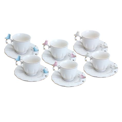 Jogo Xícaras Café Porcelana Birds Round Plate Colorido 100ml 35471