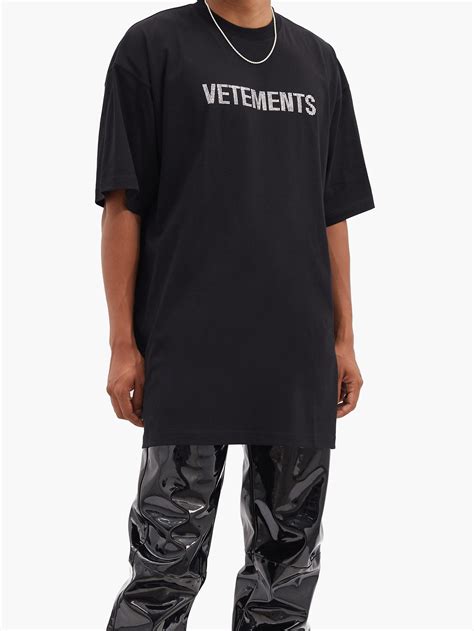 Vetements Oversized Crystal-embellished Cotton-blend T-shirt in Black ...