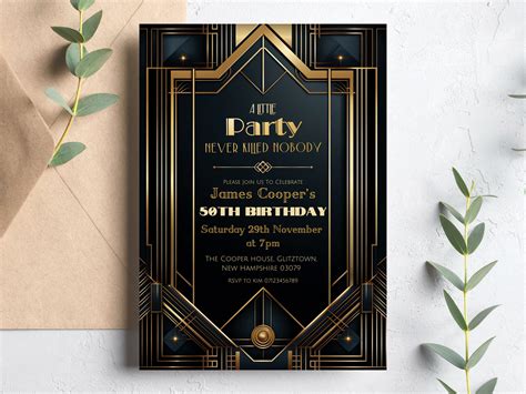 Great Gatsby Invitation Printable 1920s Birthday Invitation Digital