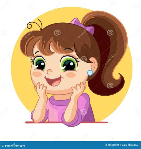 Cartoon Funny Girl Face Emotion Vector Illustration Stock Vector