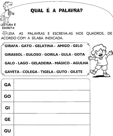 Atividades De Alfabetização Com A Letra G Blog Cantinho Alternativo