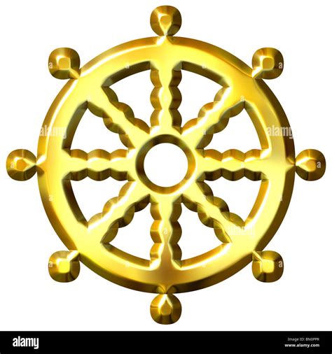 3d Golden Buddhism Symbol Wheel Of Dharma Represents Buddhas Teaching