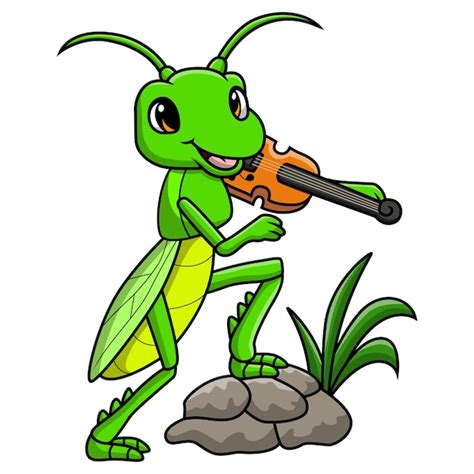 Premium Vector Cute Grasshopper Cartoon Playing Violin