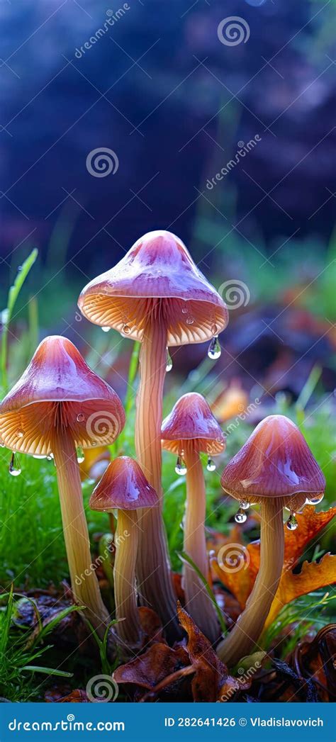 Psilocybe Semilanceata Mushrooms Growing On Forest Substrate Mushrooms