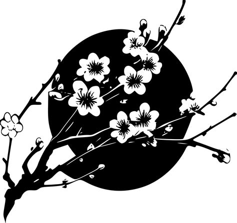 Cherry Blossom Black And White Vector Illustration Vector Art