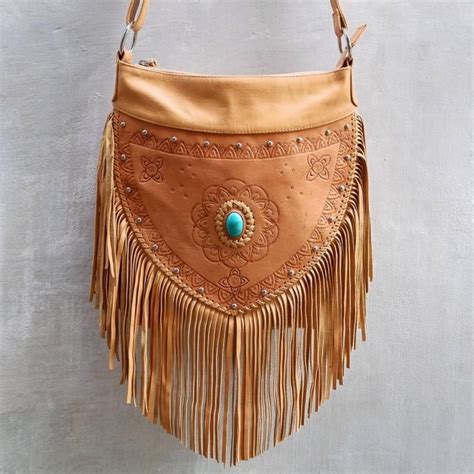 Bohemian Boho Tan Leather Festival Fringe Cross Body Bags Etsy Leather Bag Trends Boho