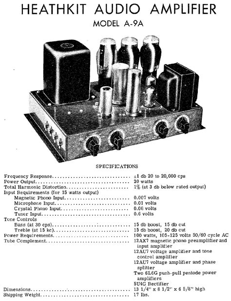 Heathkit A 9a Audio Amplifier Sm Service Manual Download Schematics