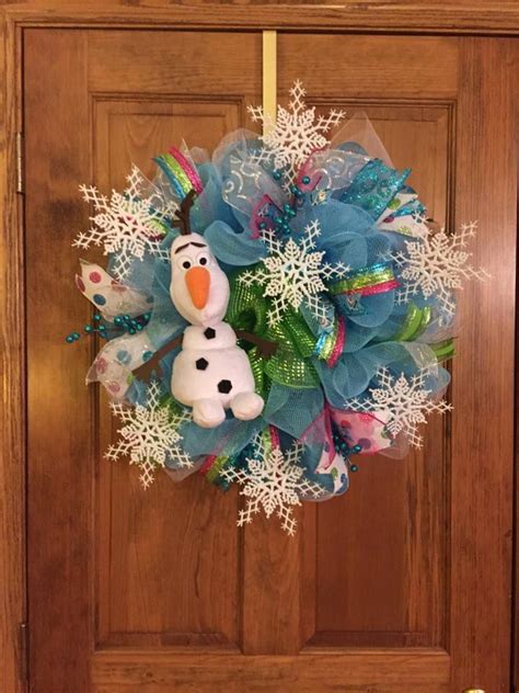 Olaf Mesh Wreath With Snowflakes Deco Wreaths Frozen Wreath Diy Wreath