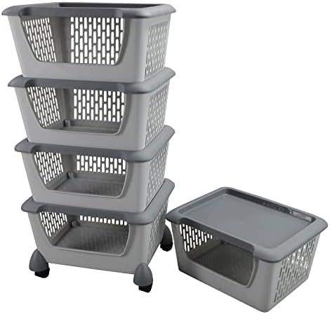 Amazon Innouse Tier Large Plastic Storage Stacking Basket Bin On