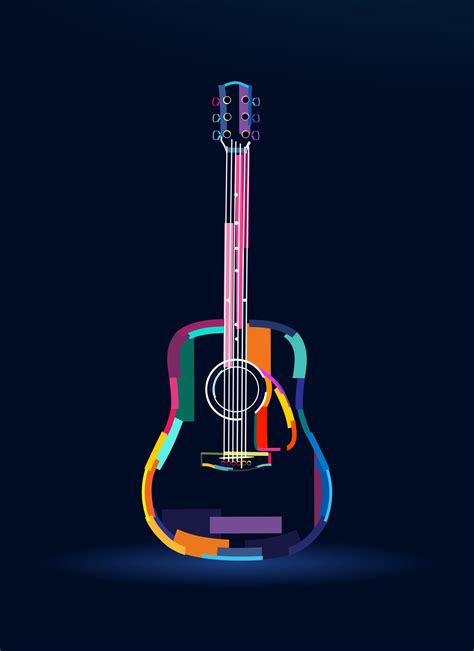 Acoustic Guitar Abstract Colorful Drawing Vector Illustration Of