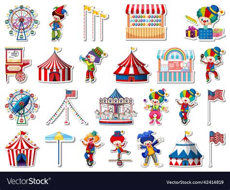 Sticker Set Of Amusement Park And Fun Fair Objects