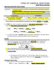 Neutralization Reactions Student Handout Answers Doc