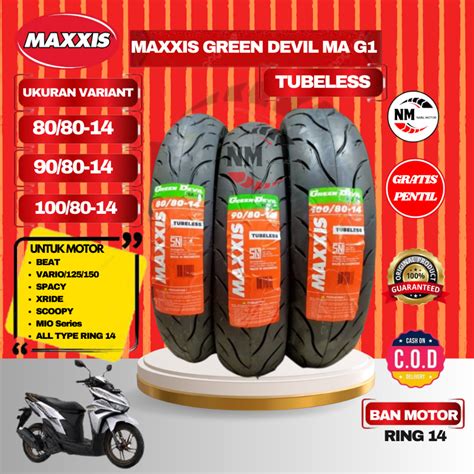 Jual Ban Tubeless Motor Matic Ring 14 Maxxis Green Devil MA G1 90 80 14