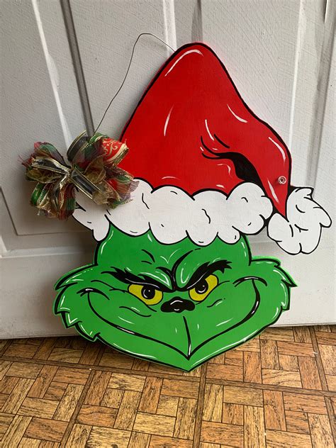 Grinch Inspired Door Hanger Grinch Santa Door Hanger Grinch Etsy