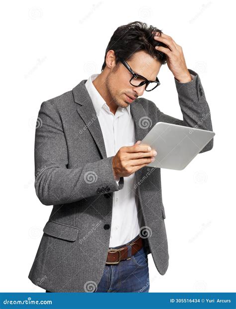 Confused, Thinking and Business Man with Tablet in Studio for Email