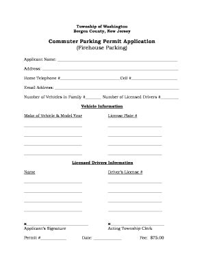 Fillable Online Commuter Parking Permit Application Firehouse Parking