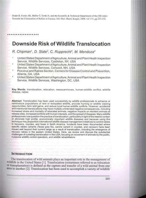 Pdf Downside Risk Of Wildlife Translocation