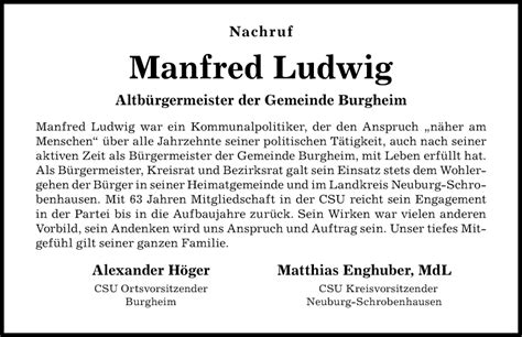 Traueranzeigen Von Manfred Ludwig Augsburger Allgemeine Zeitung