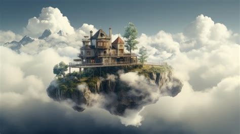 Premium Photo | A house in the clouds