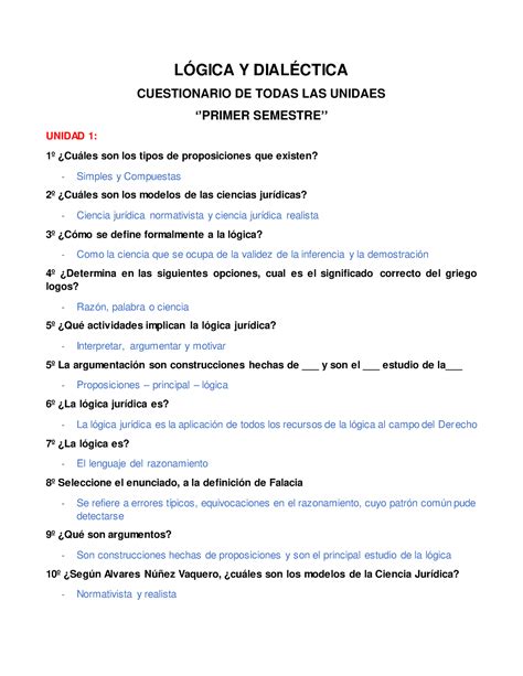 Cuestionario De L Gica Y Dial Ctica Todas Las Unidades L Gica Y