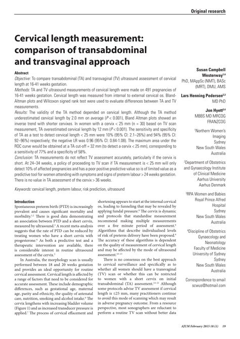 Pdf Cervical Length Measurement Comparison Of Transabdominal