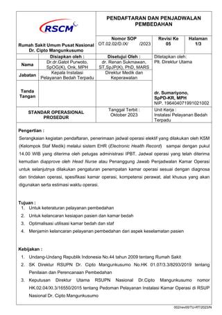 Sop Pendaftaran Dan Penjadwalan Pembedahan Pdf