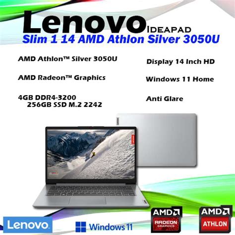 Jual Laptop Lenovo Ideapad Slim 1 14 AMD Athlon Silver 3050U 4GB 256GB