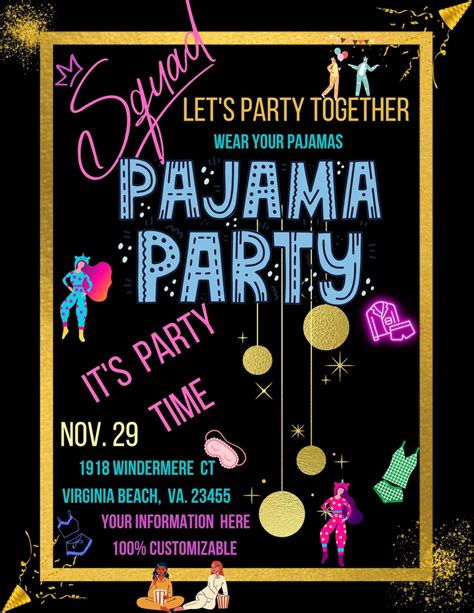 Pajama Party Invitation Flyer Social Media Post 100 Customizable