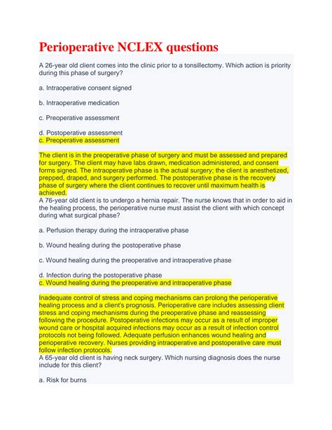 Solution Perioperative Nclex Questions Studypool