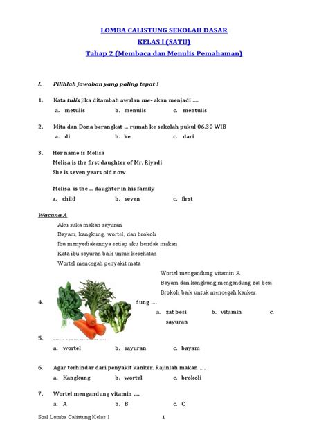 Soal Calistung Kelas 1 Tahap 2 Pdf