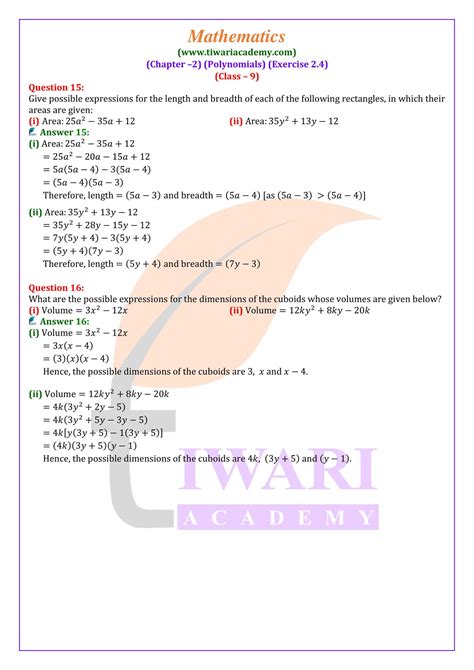 Ncert Solutions For Class Maths Chapter Exercise Polynomials