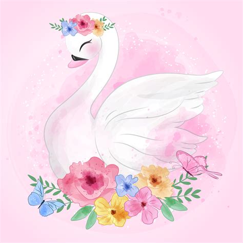 Cute Swan And Flower 681729 Vector Art At Vecteezy