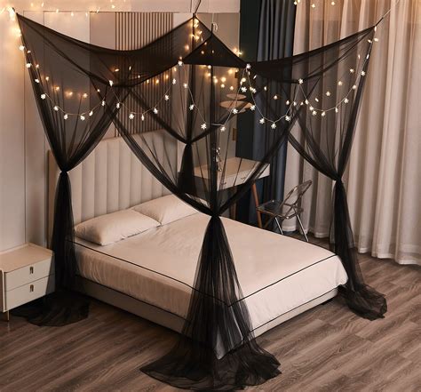 Mengersi Black Bed Canopy Corner Post Bed Canopy Curtains Quick And