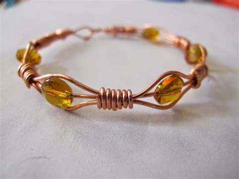 Naomis Designs Handmade Wire Jewelry Copper Wire Wrapped Bangle Bracelet With Gold Yellow