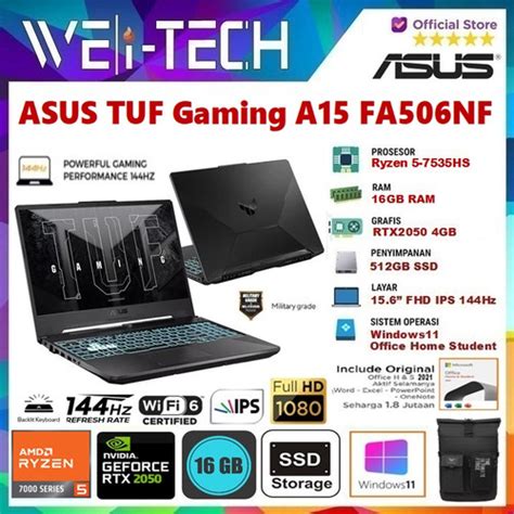 Promo Asus Tuf Gaming A15 Fa506nf Ryzen 5 7535hs Rtx2050 16gb 512gb W11