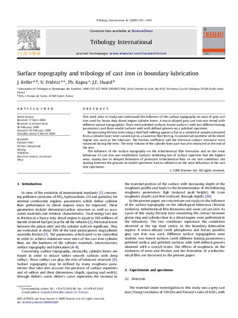 Pdf Surface Topography And Tribology Of Cast Iron In Boundary