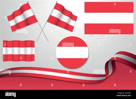 A Set Of Austria Flags In Different Designs Icons Flaying Flags And A Ribbon With Background