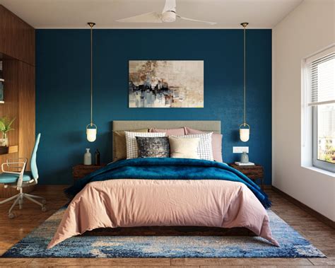 Indigo Blue Bedroom Wallpaint Design | Livspace