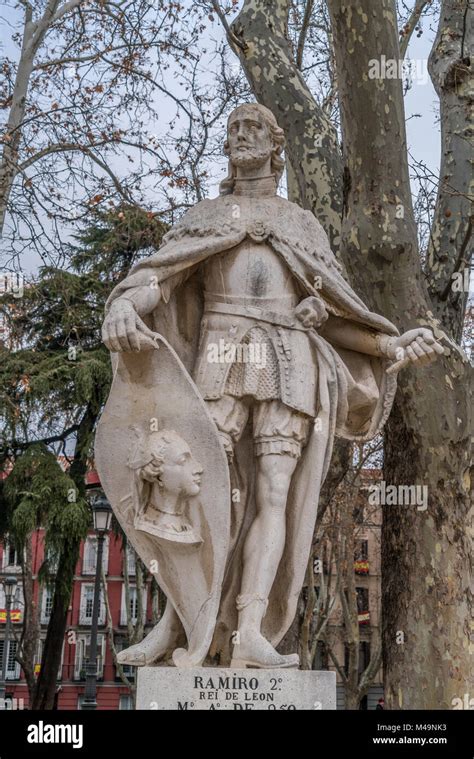 Madrid Spain January Limestone Statue Of King Ramiro Ii Of