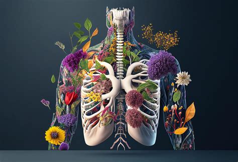 Human Body Skeleton Anatomy With Flowers And Plants 3D Illustration