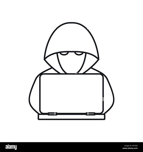 Computer Hacker With Laptop Icon Outline Style Stock Vector Image