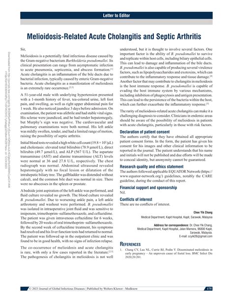 Pdf Melioidosis Related Acute Cholangitis And Septic Arthritis