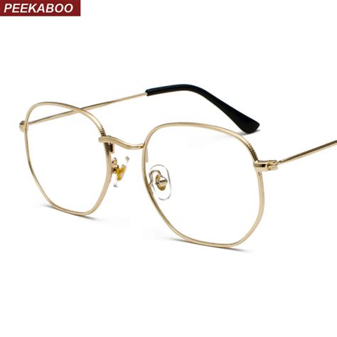 Peekaboo Gold Metal Frame Eyeglasses Square Frame Male 2019 Clear Lens Eye Glasses Frames For