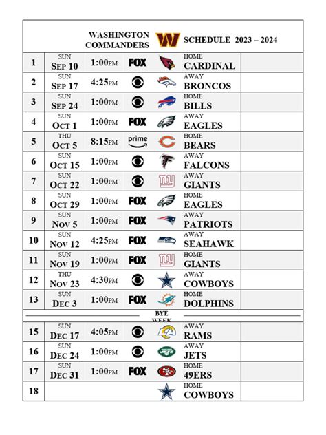 Washington Commanders Schedule 2023 | PDF