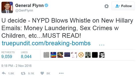 Trump Aide Michael Flynn Jnr Out After Pizzagate Tweets Bbc News