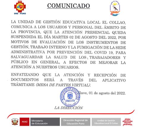 COMUNICADO DE LA UGEL EL COLLAO 01 08 2022 UGEL EL COLLAO