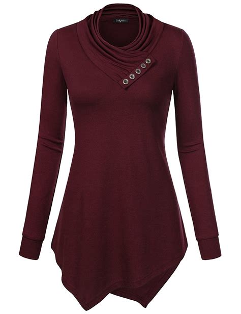 Womens Long Sleeve Asymmetrical Cowl Neck Tunic Top Dark Red Cz1899d5a82 Tunic Tops