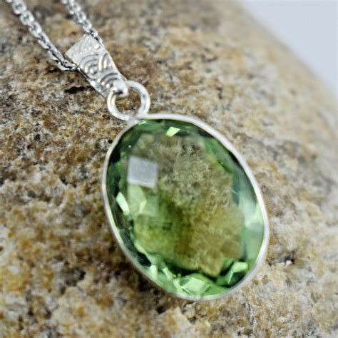 925 Sterling Silver Green Amethyst Gemstone Handmade Pendant Women T