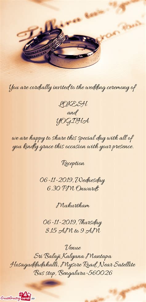 You are cordially invited to the wedding ceremony of - Free cards